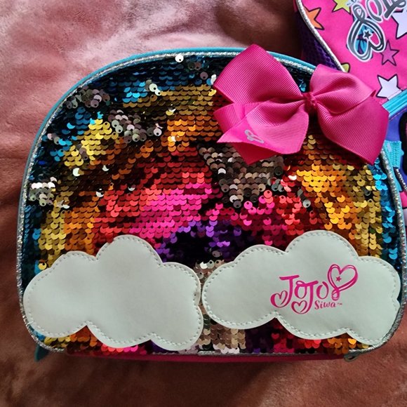 Girls Jojo Siwa Rainbow Sequined Full Size Backpack & Lunchbox Bag Set NWT - Picture 2 of 16